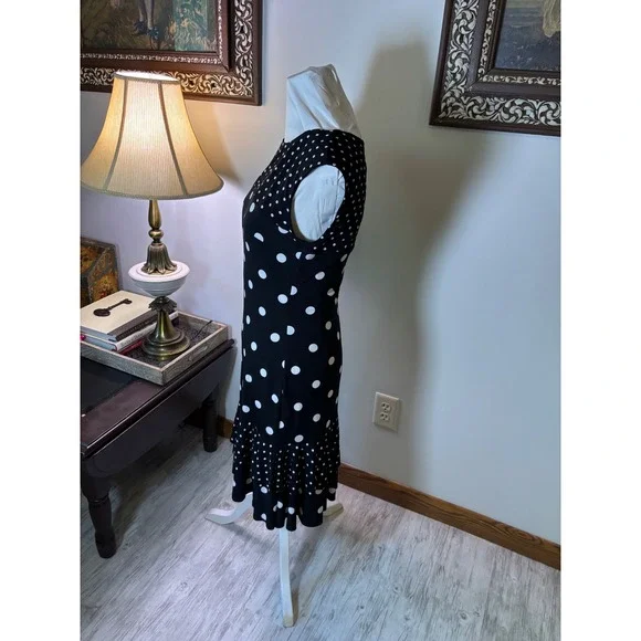 Designer Vintage 8 Black Polka Dot Dress Sleeveless Ruffle Frank Lyman dress - Picture 5 of 10